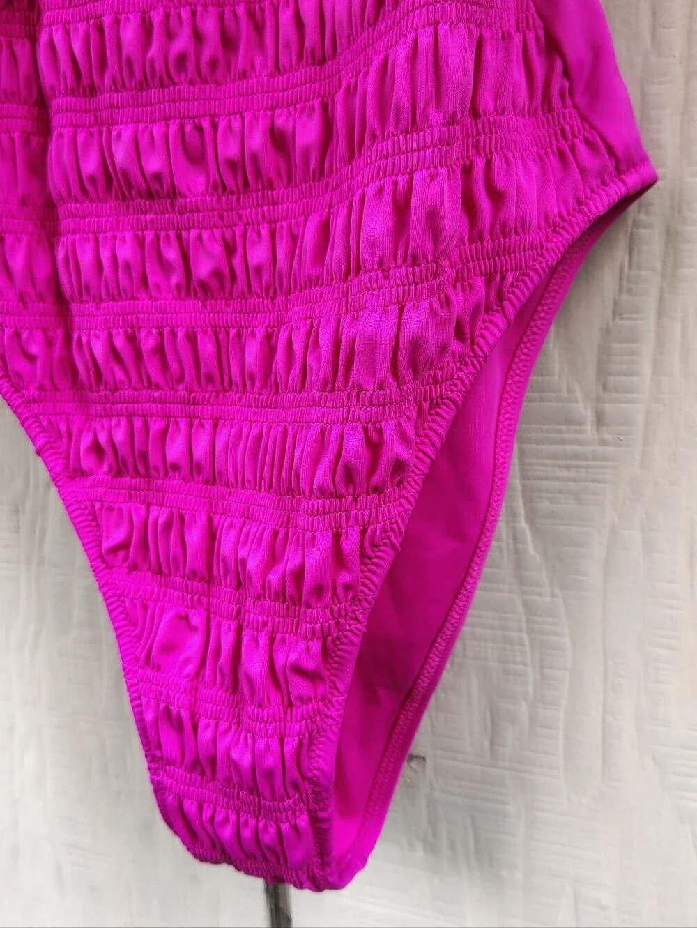 Cleobella Amelia Swimsuit One Piece Small Hot Pink Ruffle Smocked Bathing Suit
